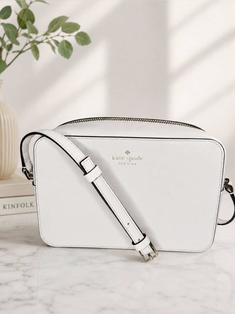 Kate Spade New York Harper White refined grain leather crossbody bag